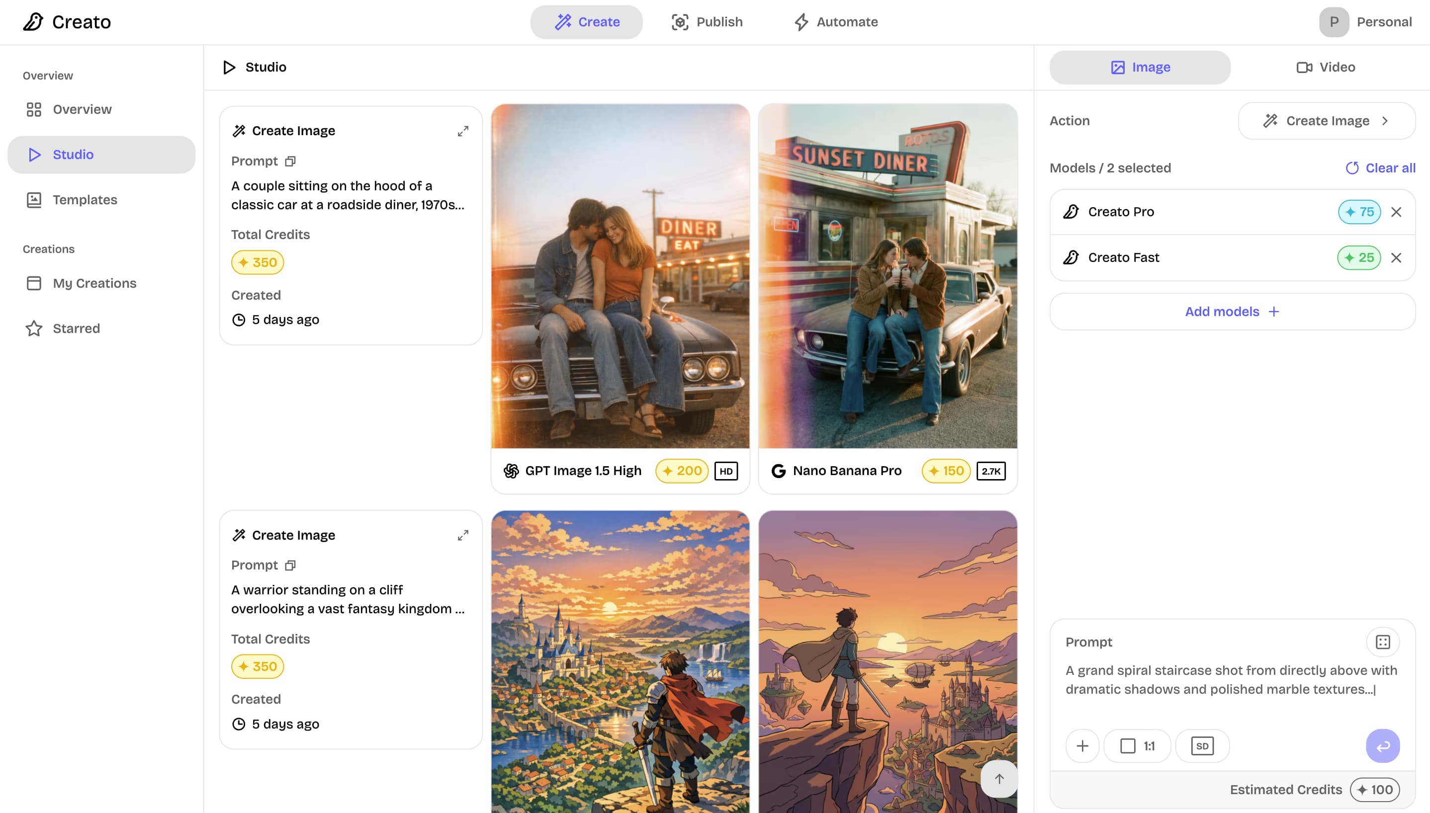 CREATO platform interface